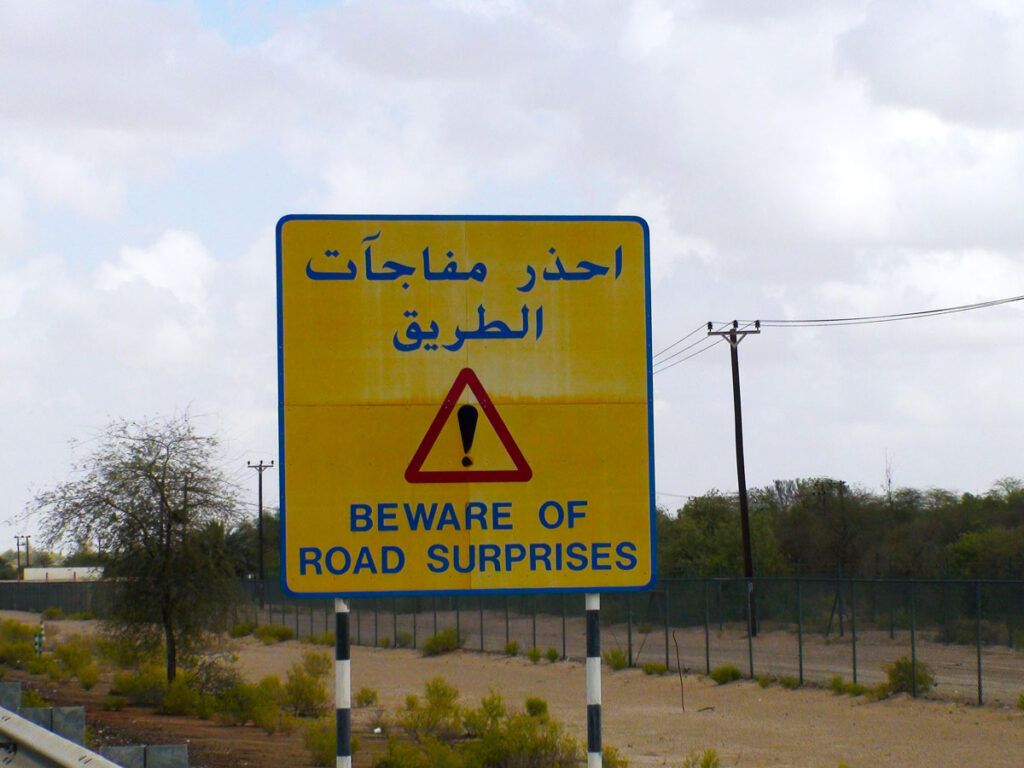Beware of road surprises sign