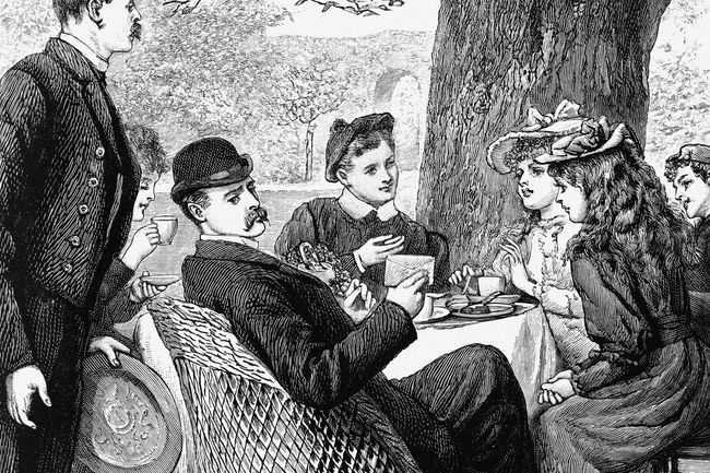 Victorian-era family at tea