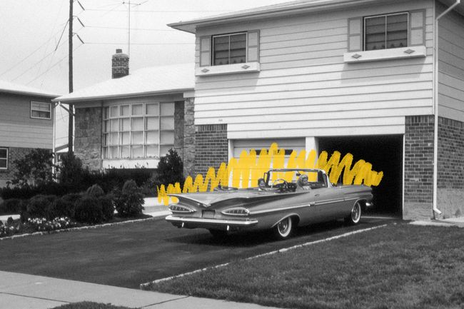 Classic convertible at 1960s home