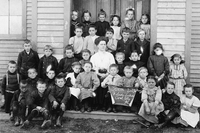 Students outside school, circa 1920