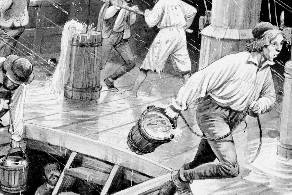 Sailors collecting rainwater