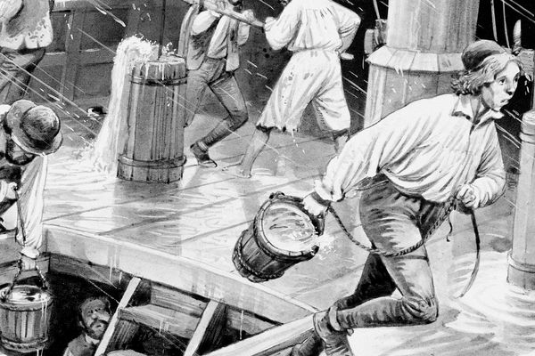 Sailors collecting rainwater