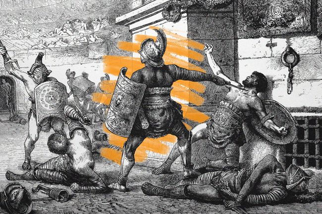 Gladiator fight in ancient Rome, Italy