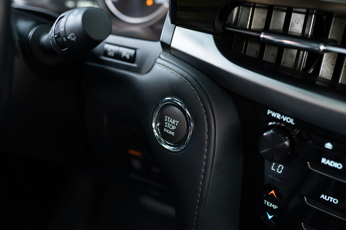 Push-to-start button on a car dashboard
