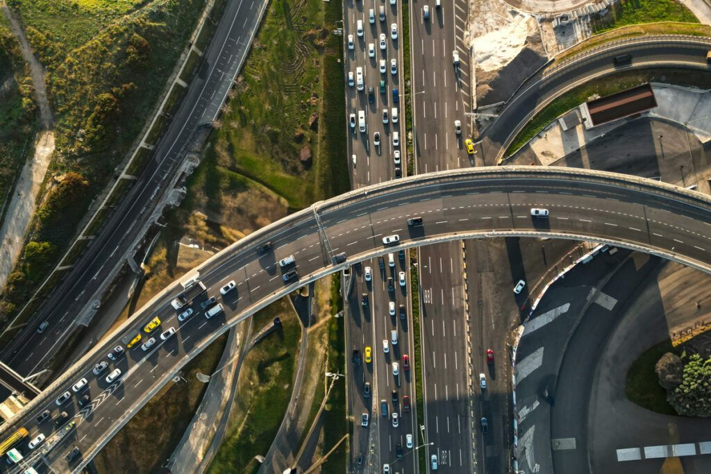 Aerial view of highway interchange