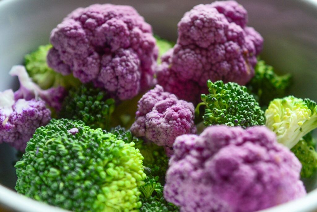 Broccoli and purple cauliflower