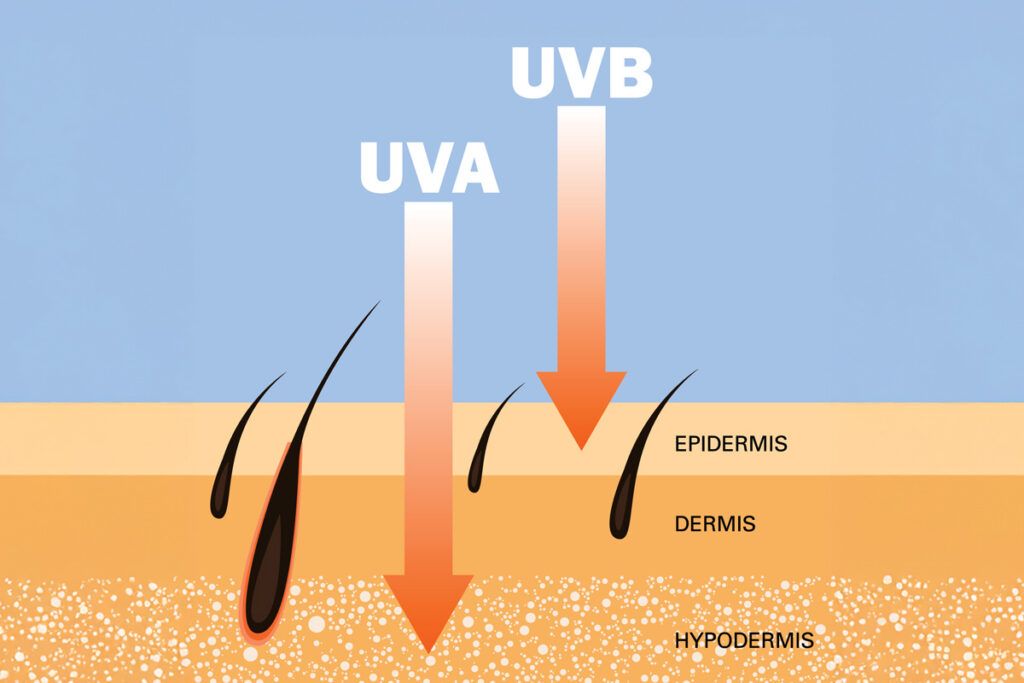 Illustration of how UV penetrates skin