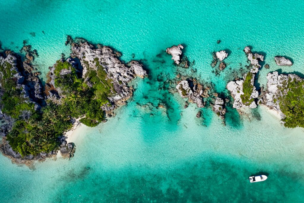 Overhead view of Bermuda's rocky shore