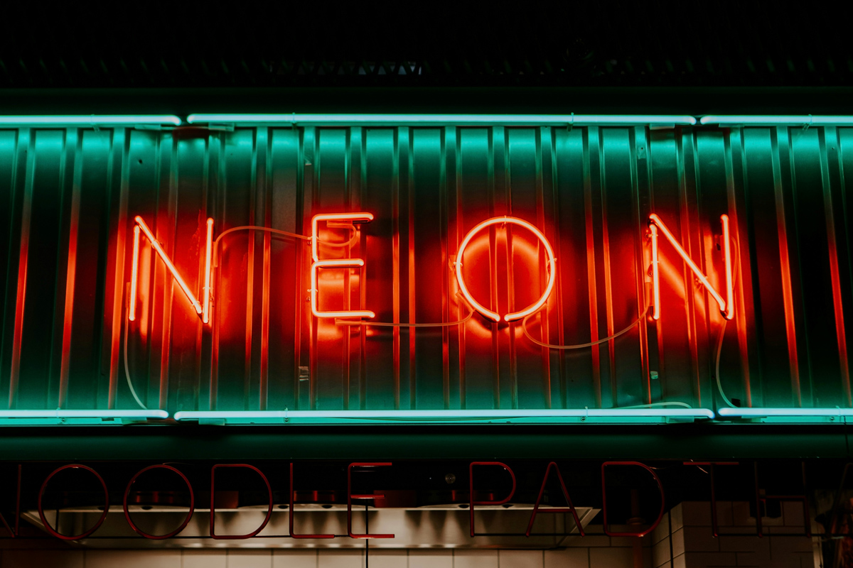 Neon lights spelling "NEON"