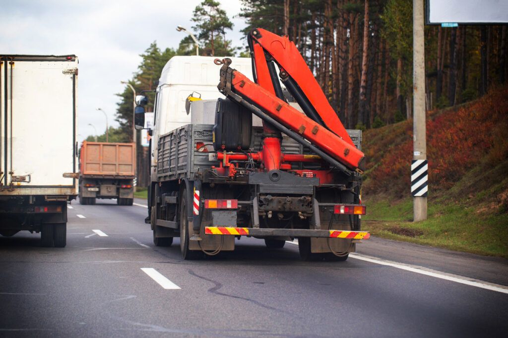 A construction crane being transported