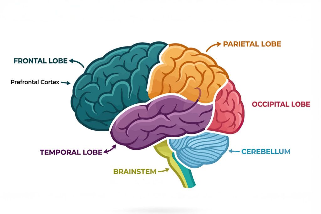 Diagram of major brain regions