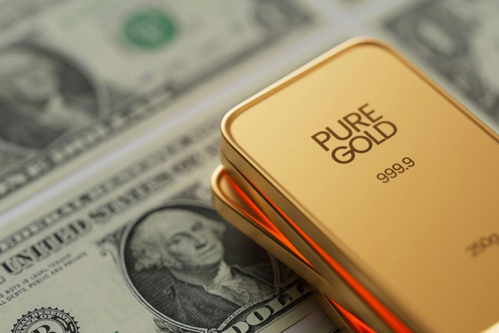 Gold bar on U.S. dollars