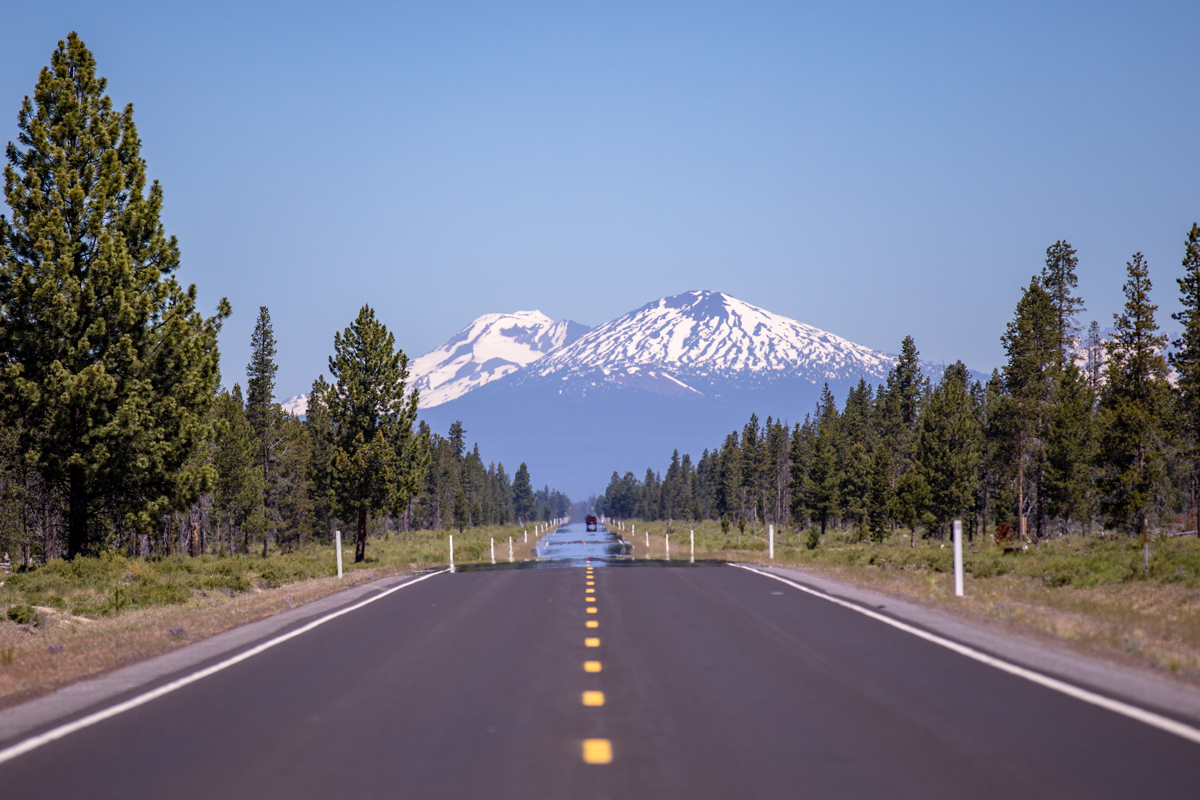 Road in a mountain region with shimmer effect