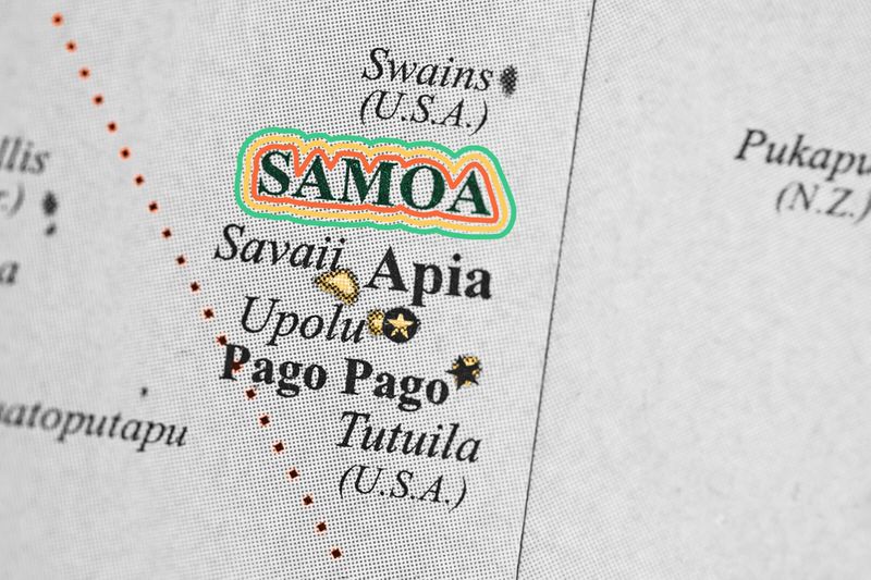 Close-up of Samoa on a map