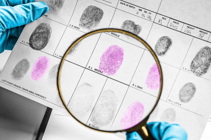 Magnifying glass held over a fingerprint form