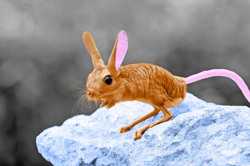 Long-eared jerboa perched on a rock