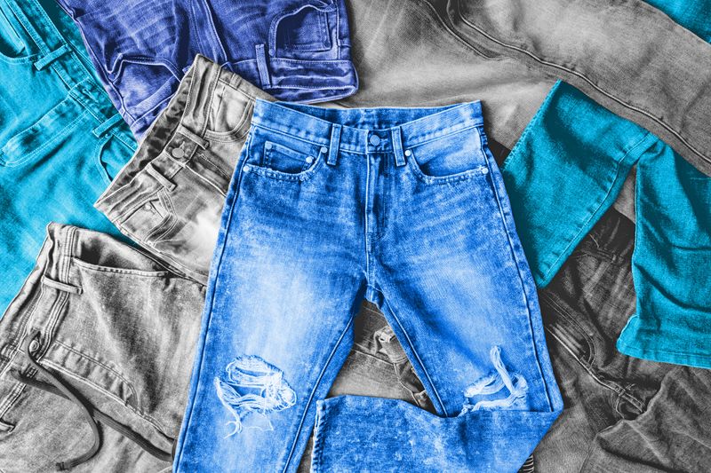 Pile of blue jeans
