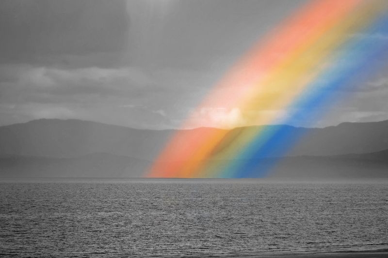 Rainbow above a body of water