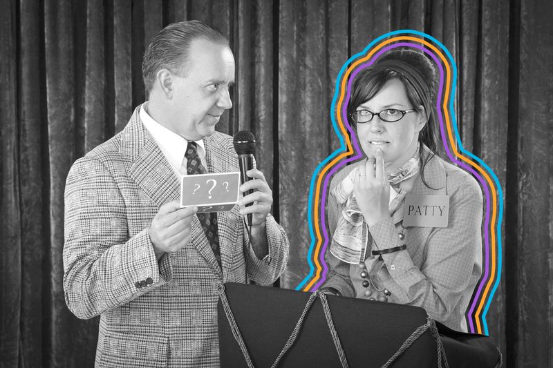 Game show contestant thinking of answer while presenter waits