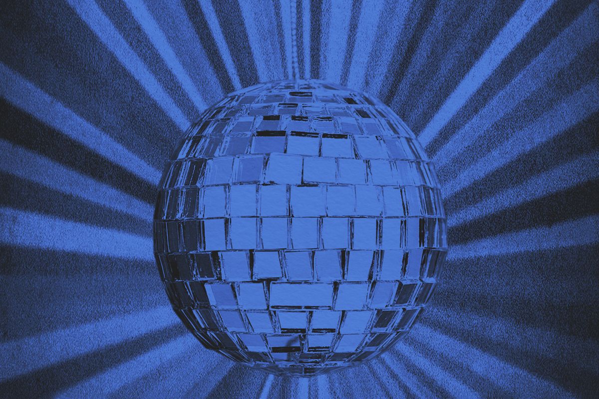 Mirrored disco ball with retro background