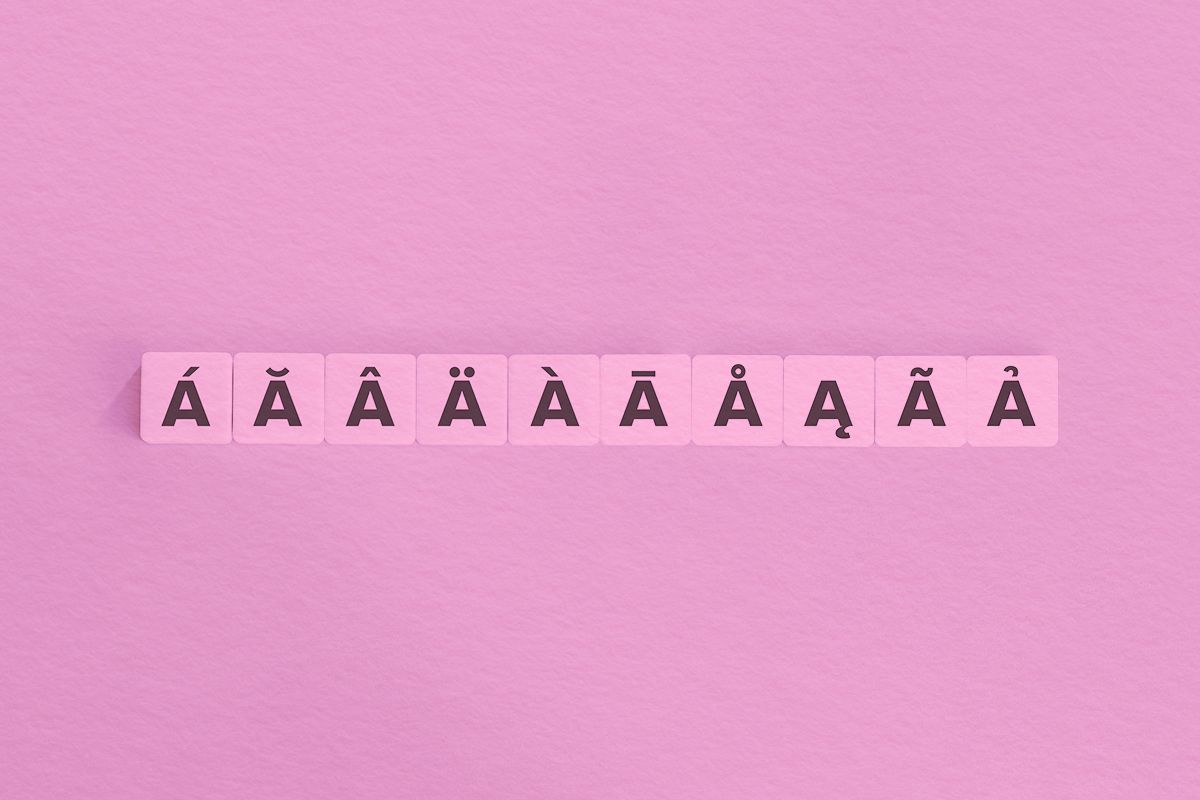 Accents, Diacritical Marks, and Glyphs Concept on letter A's