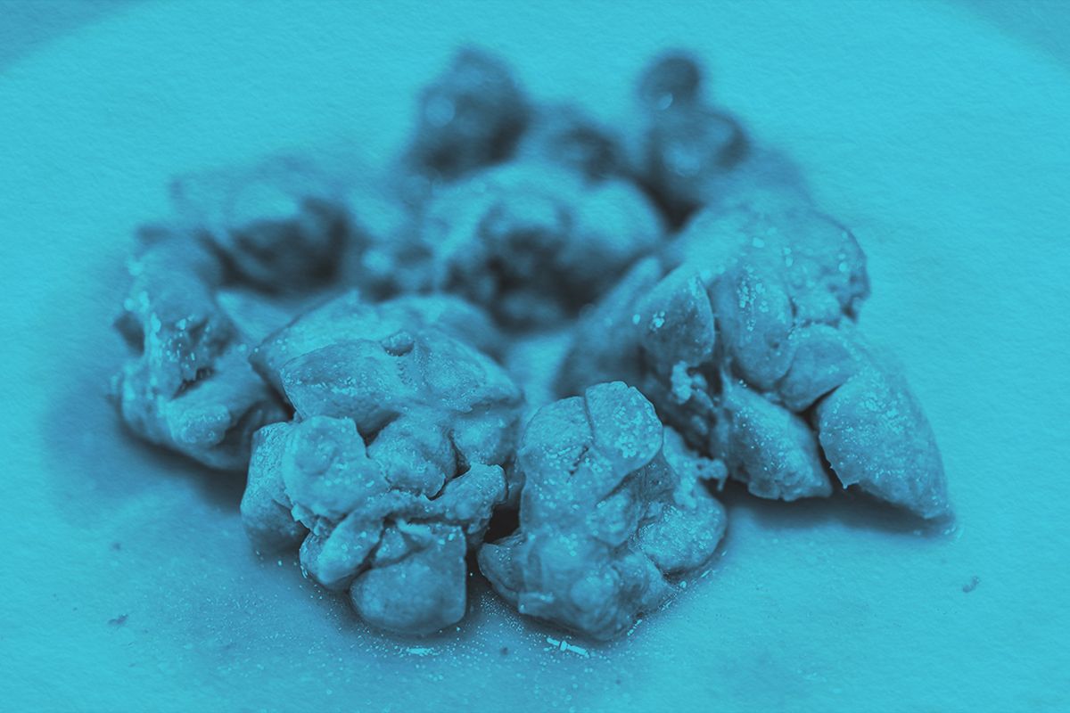 Closeup of cooked fried beef sweetbreads thymus organ gland