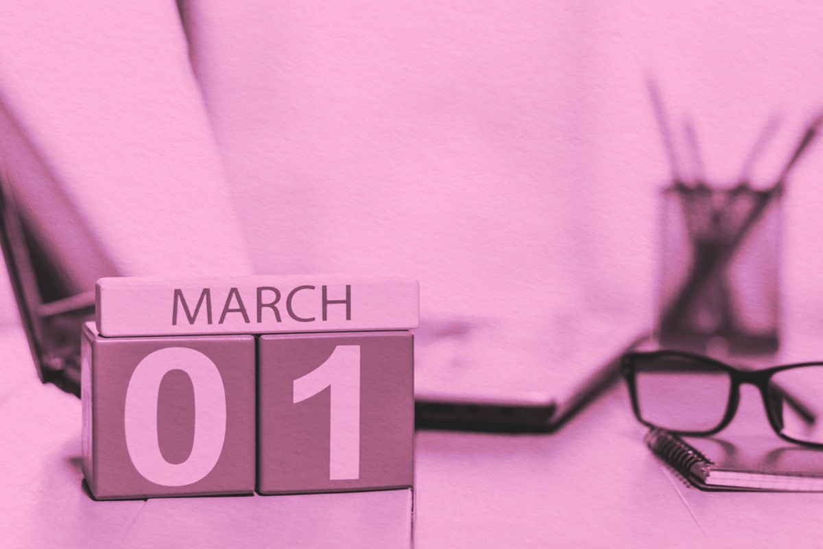 March 1st. Day 1 of month, daily calendar