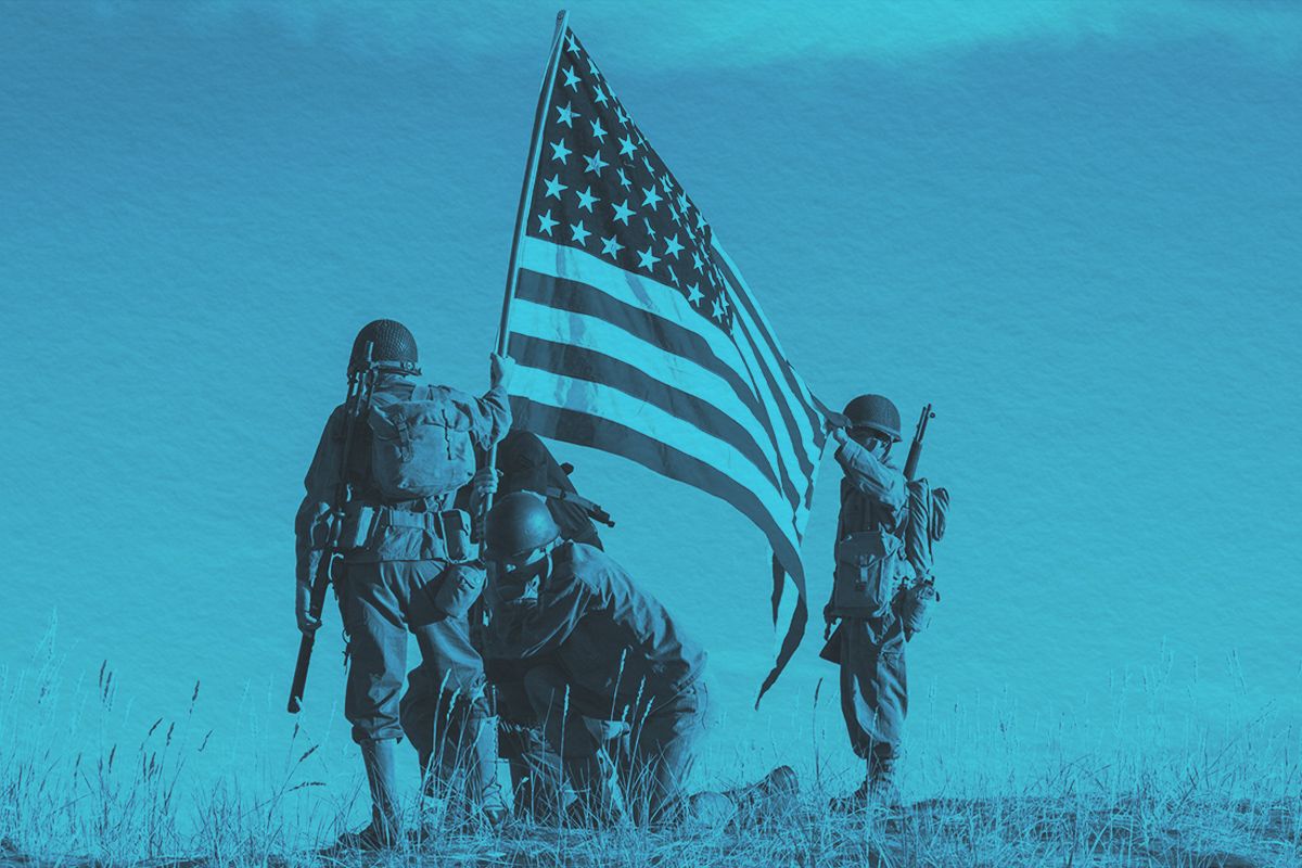 Soldiers Raising the US Flag