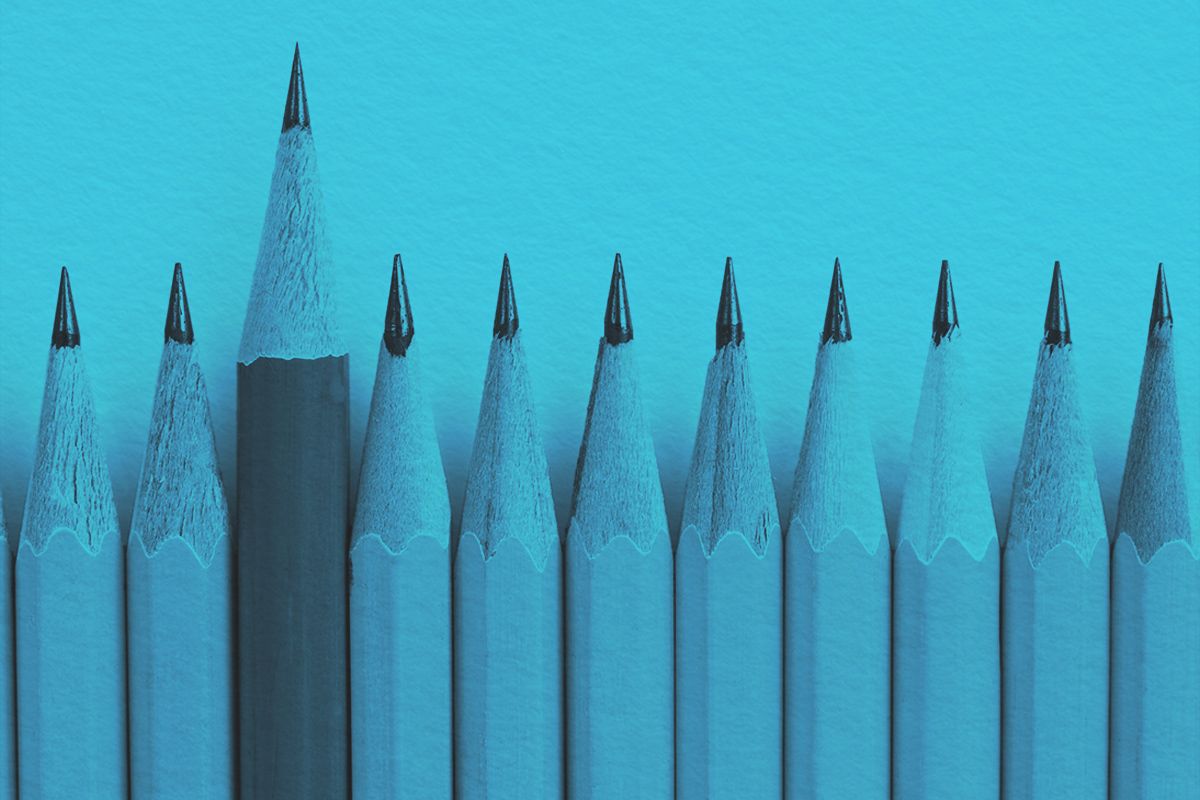 Sharpened pencils in a row
